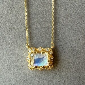 Moonstone Emerald Cut Pendant Necklace in 14K Gold Vermeil